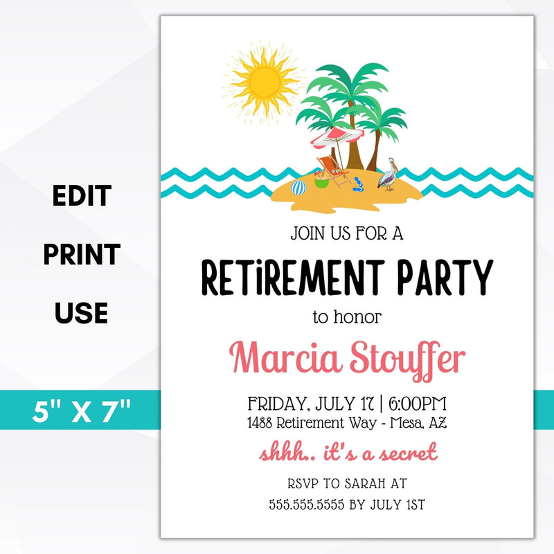 tropical themed luau surprise retirement party invitation