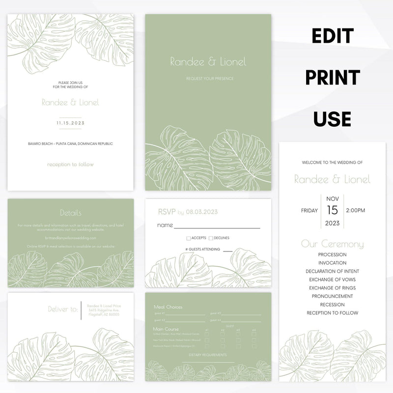 elegant tropical wedding invitation suite