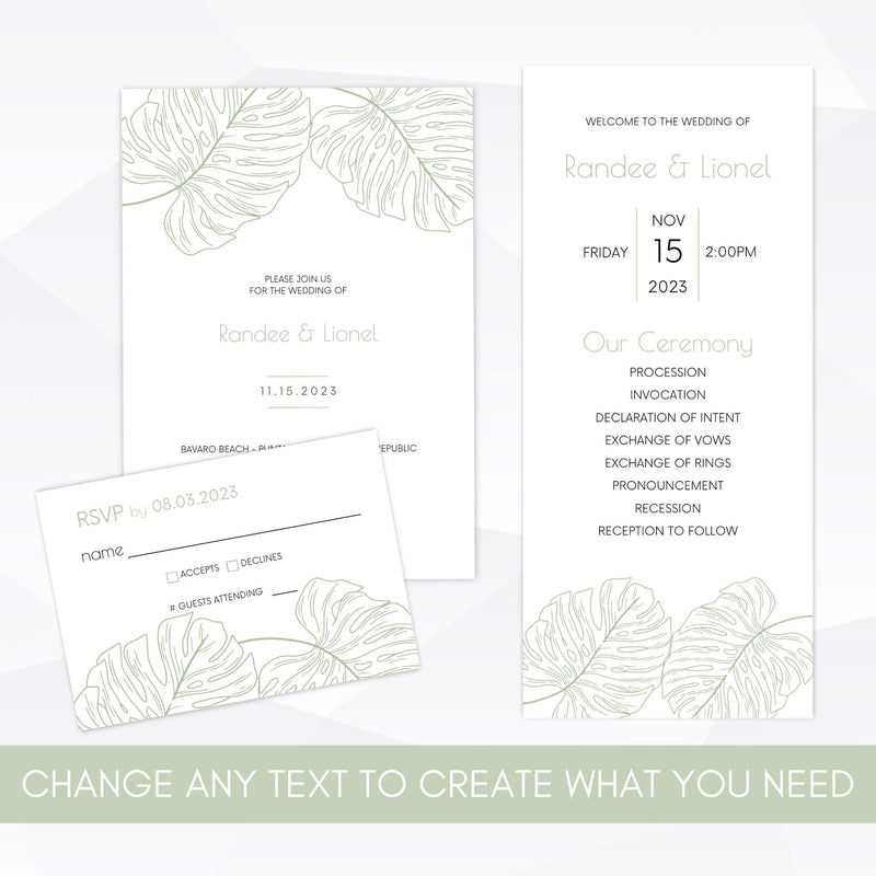 printable wedding invitation template set