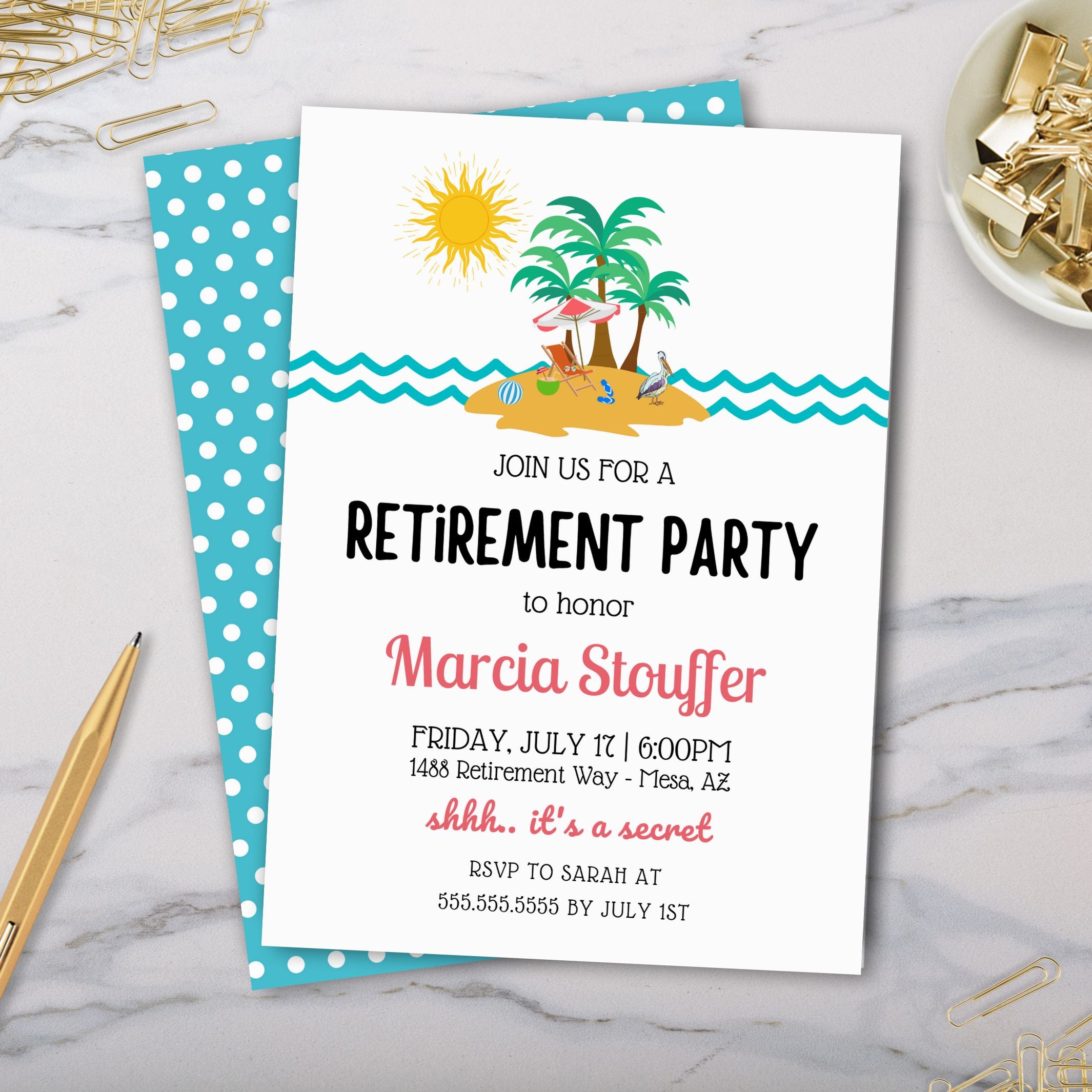 tropical luau beach theme retirement reception promotion farewell party invitation