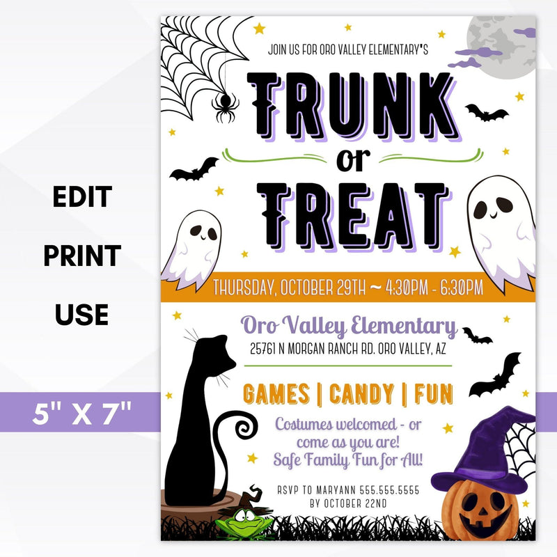editable trunk or treat invitation printable template