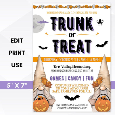 editable fall church trunk or treat invitation printable template