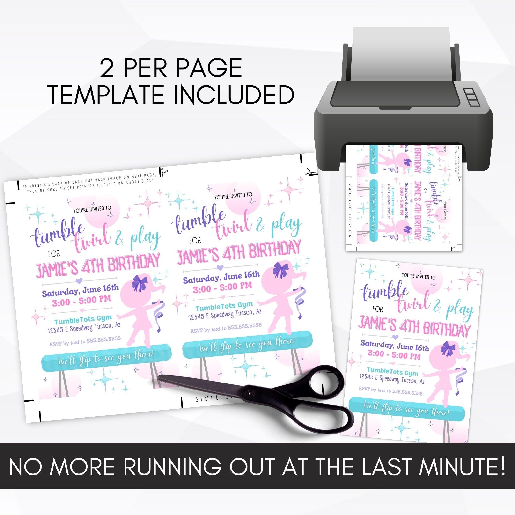 gymnastics birthday invites