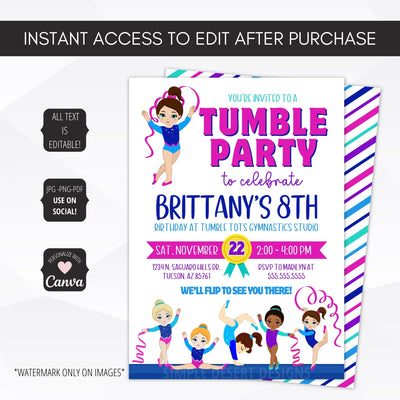 digital or printed tumble party invitation