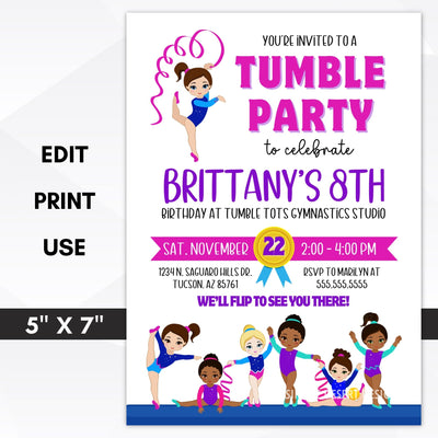 multi-cultural tumble birthday party invitation