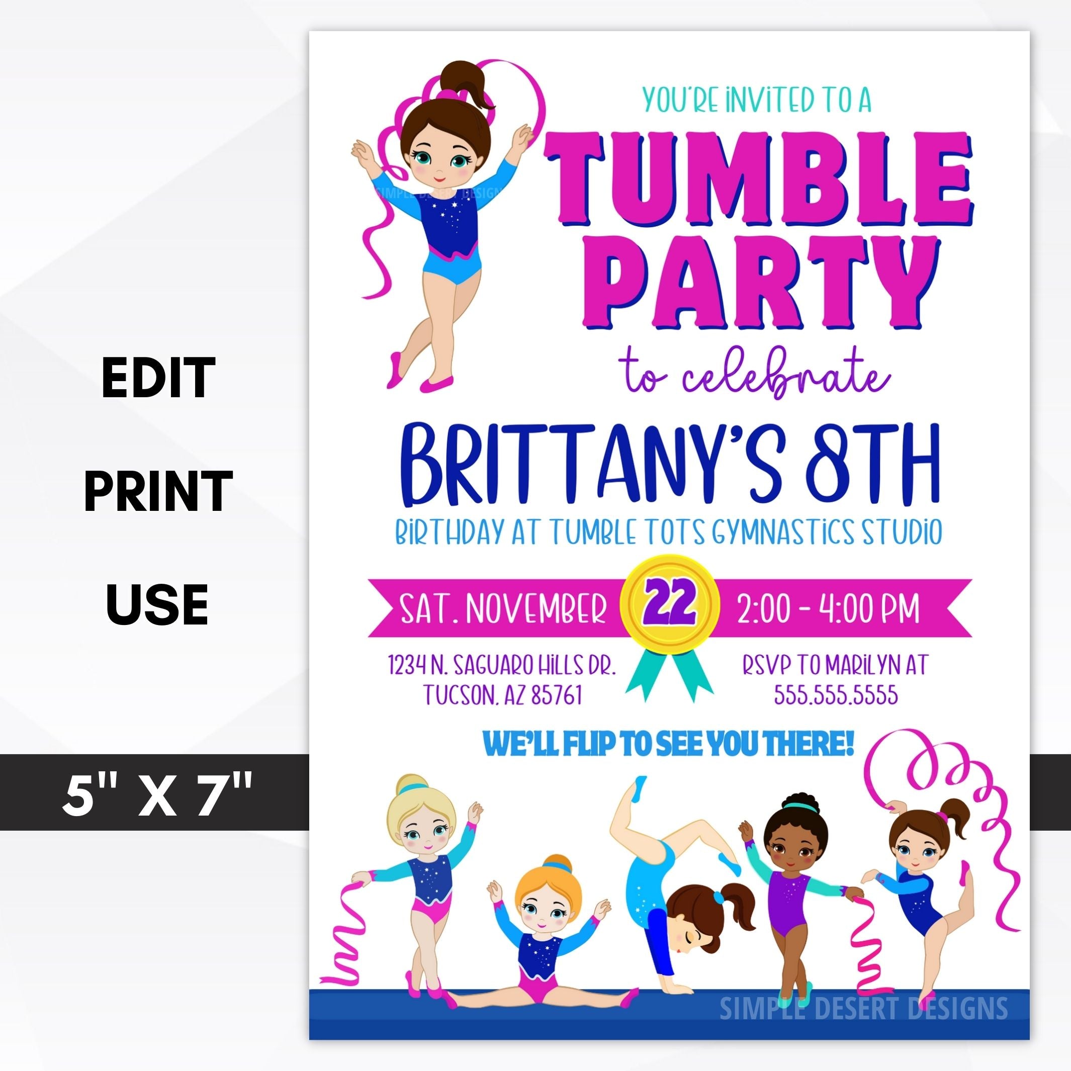 tumble birthday party invitation
