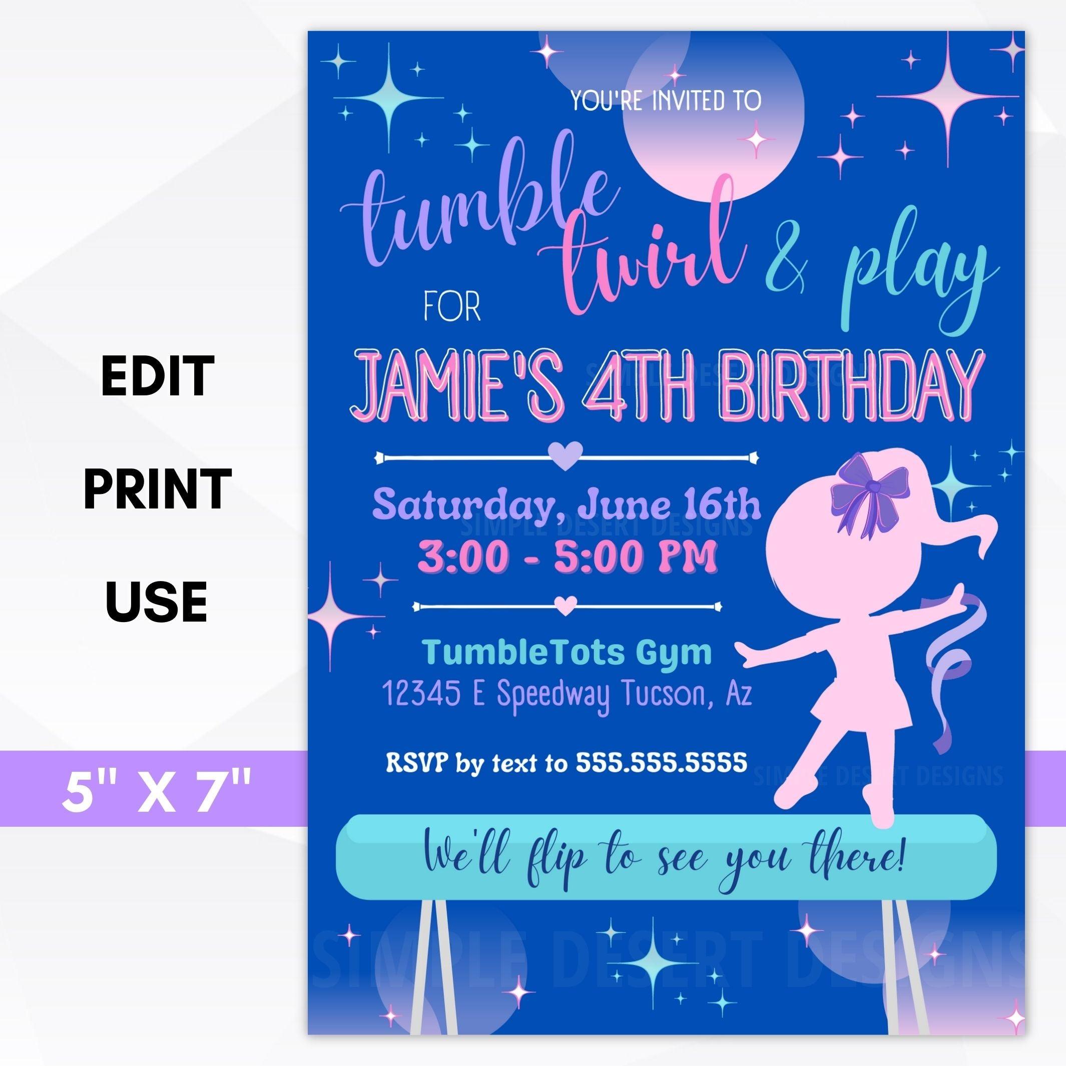 gymnastics birthday party invitation