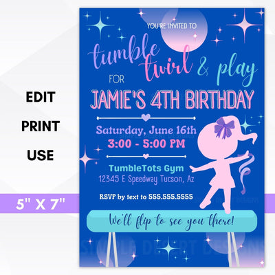 gymnastics birthday party invitation