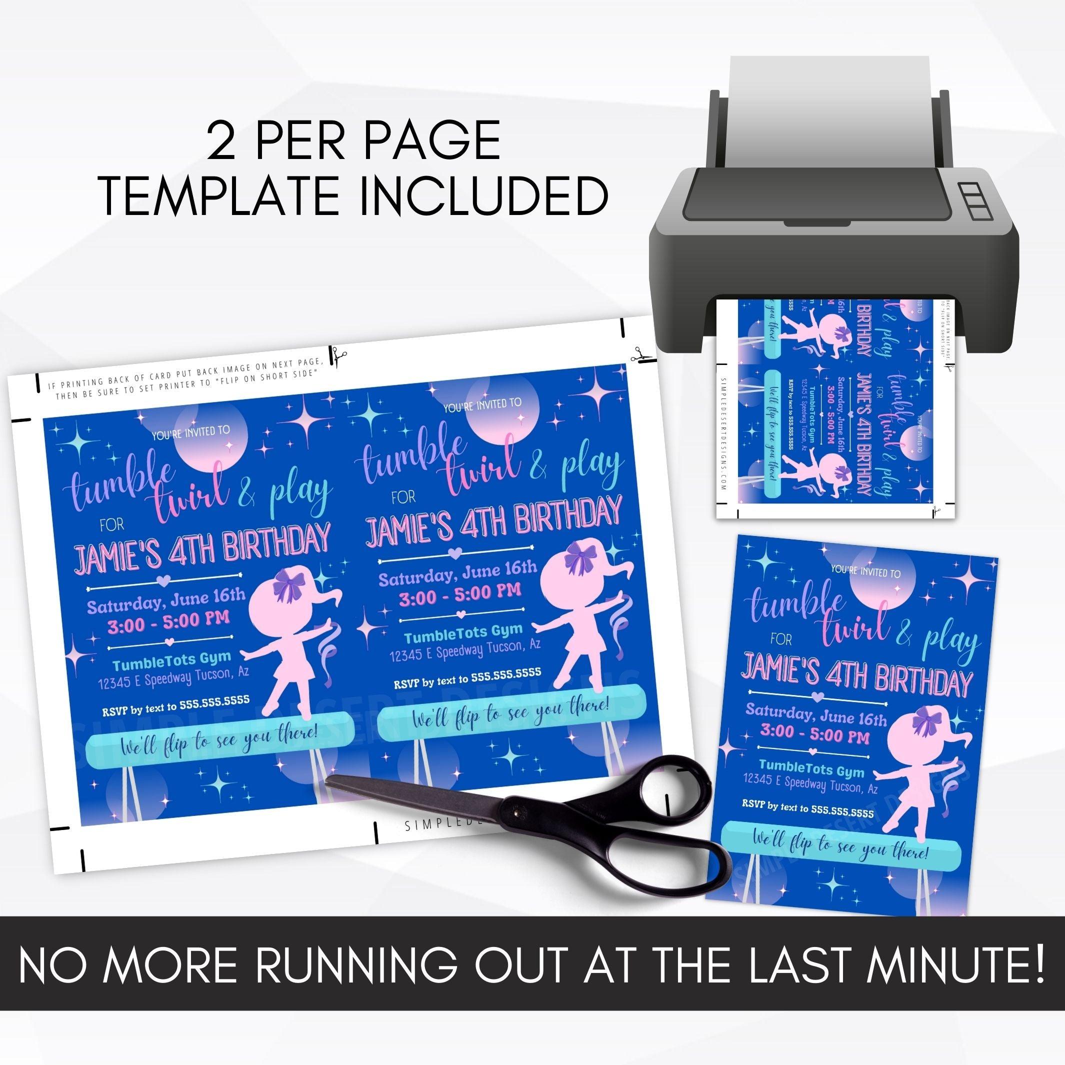 gymnastics birthday invites