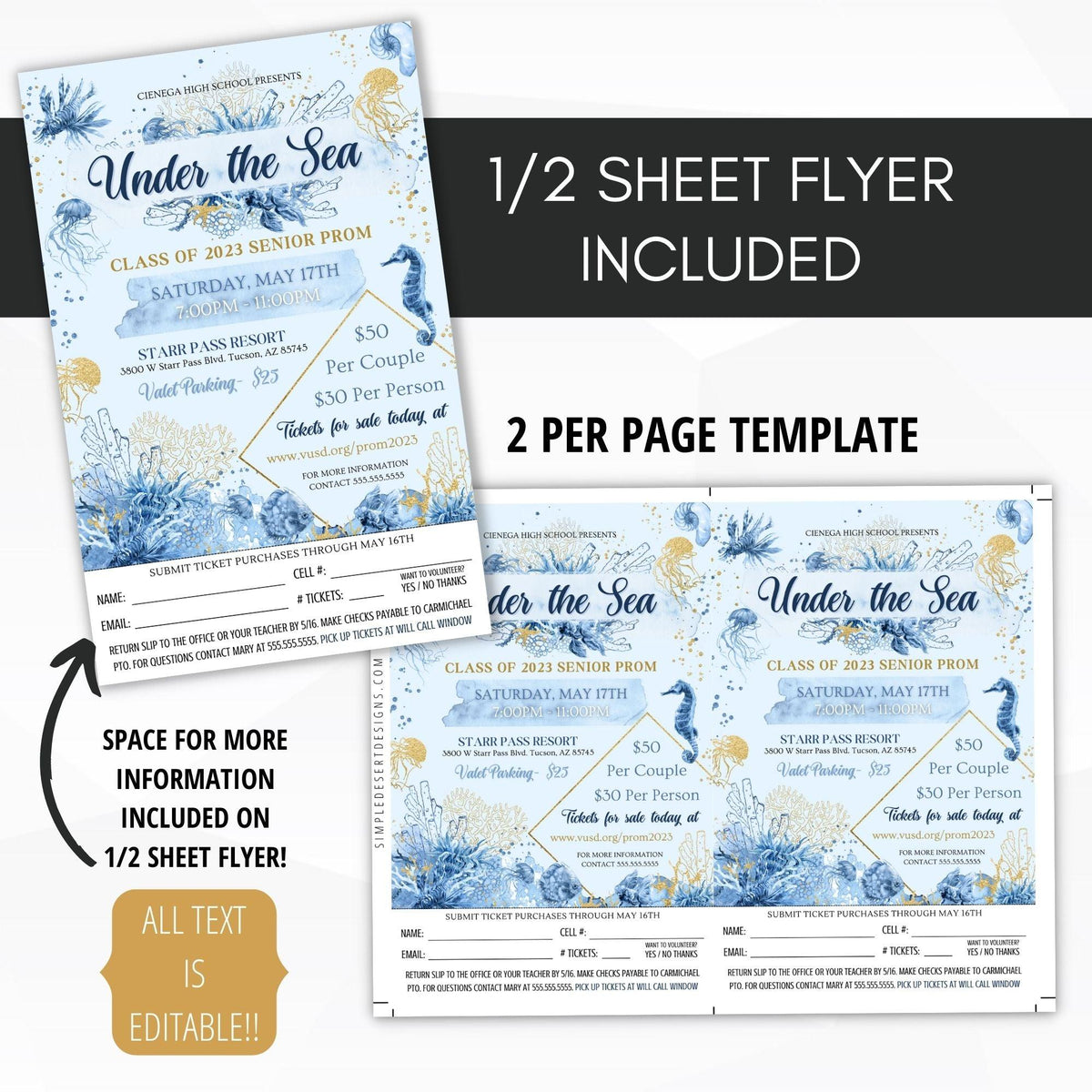 Under the Sea Prom Flyer & Ticket Bundle - Simple Desert Designs
