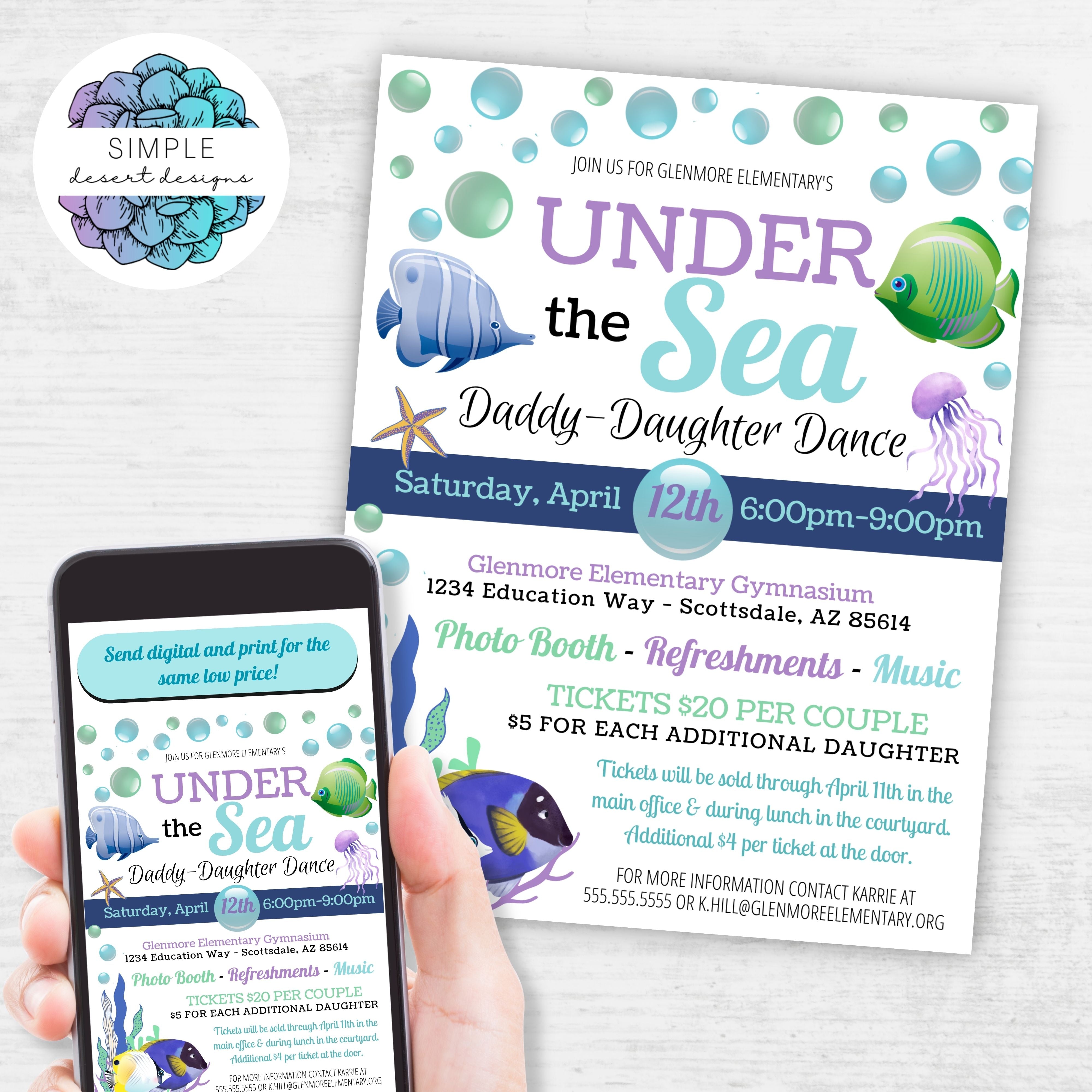 personalized under the sea theme dance flyer invitations