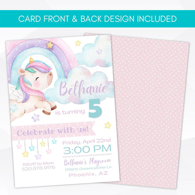 1st birthday unicorn themed invitation template