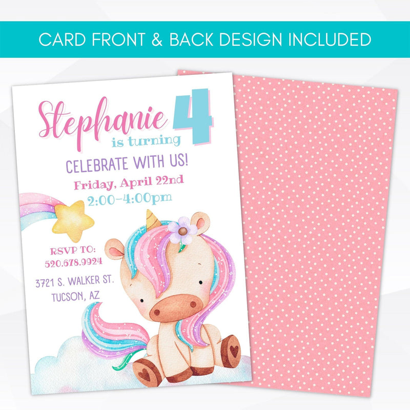 1st birthday unicorn themed invitation template