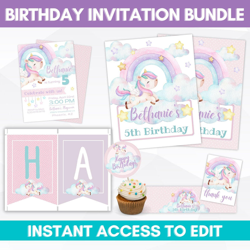 boho rainbow and unicorn party package