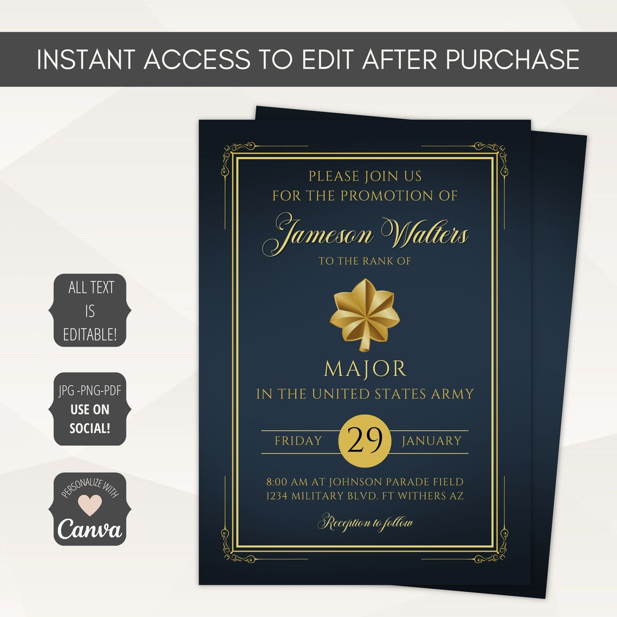US Army Promotion Invitation Template - Simple Desert Designs