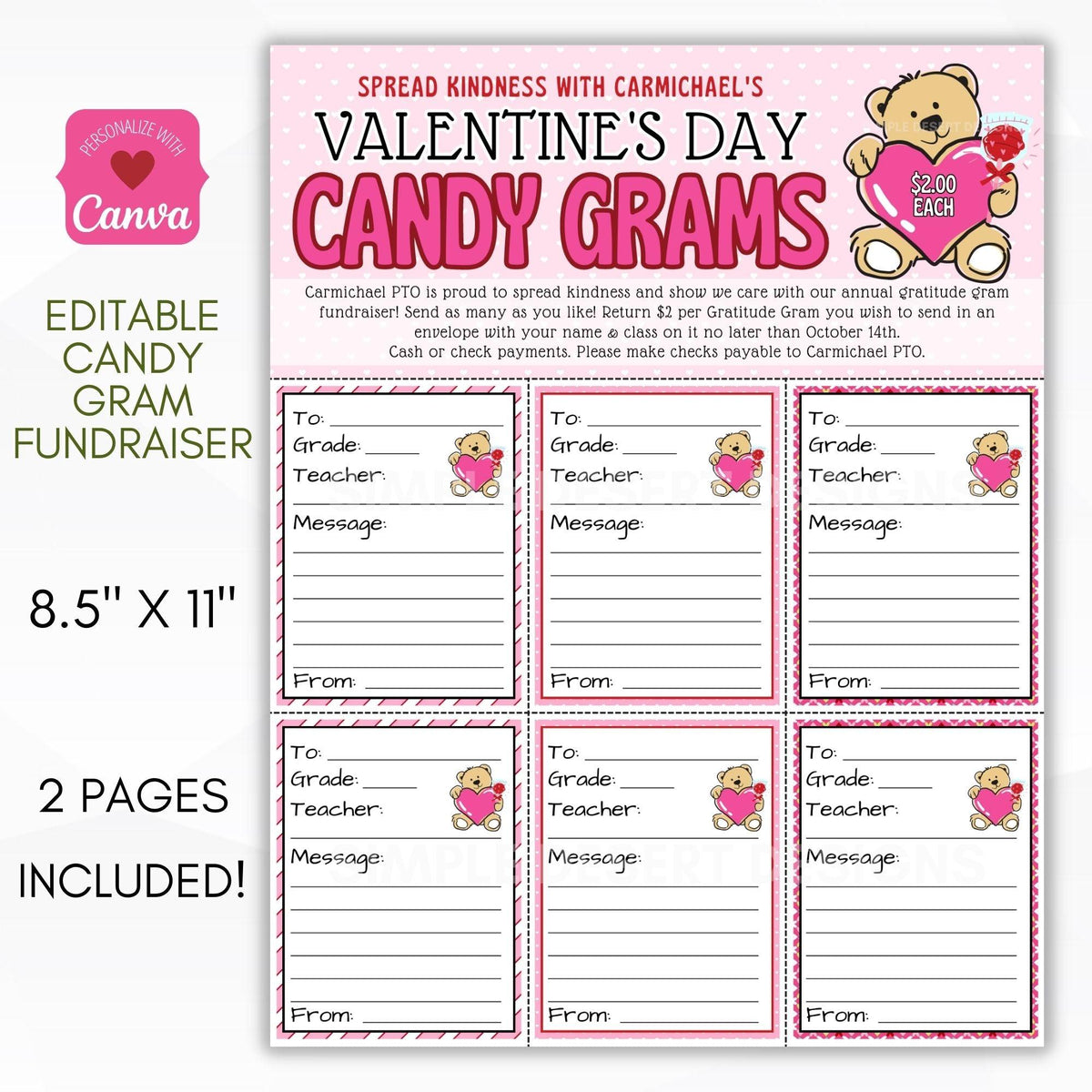 Valentine Candy Gram Flyer Template - Simple Desert Designs