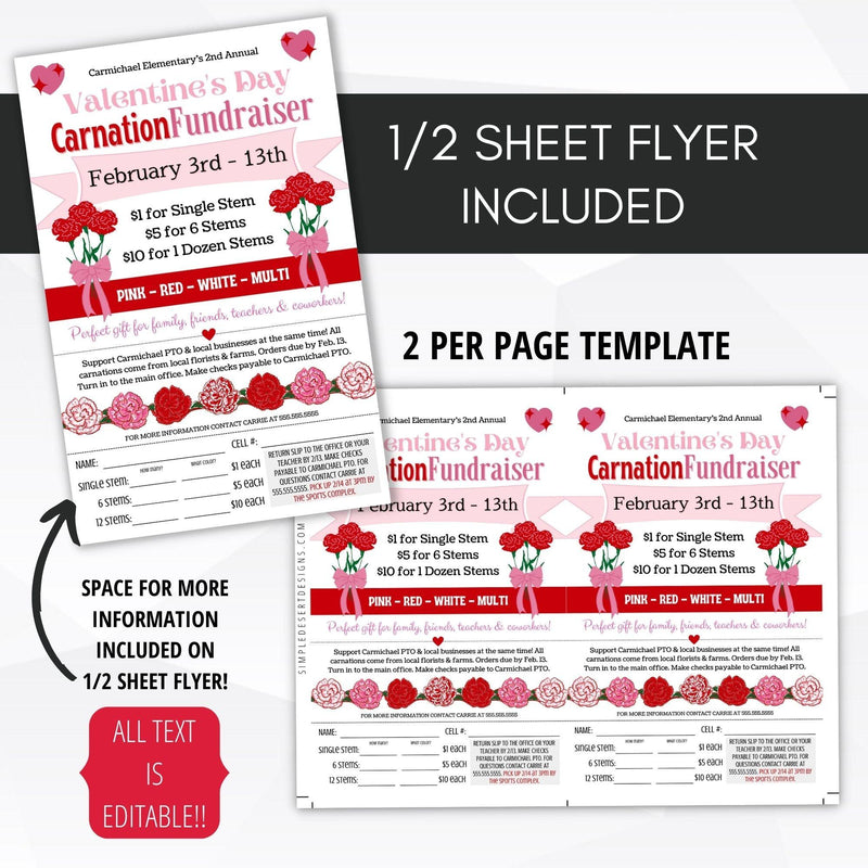 carnation flower fundraiser flyer editable