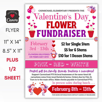 Valentine's day flower fundraiser flyer