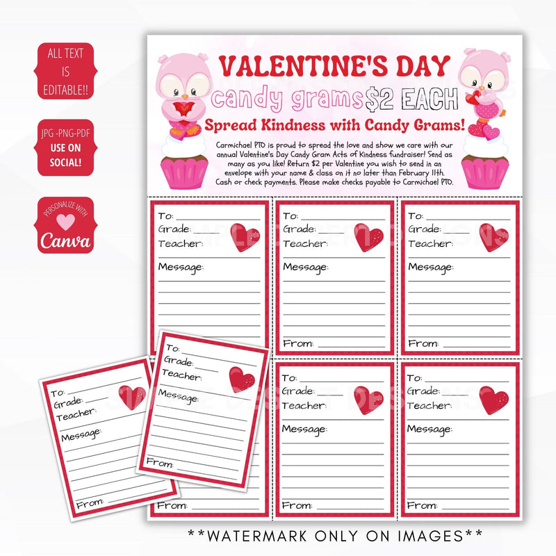 candy gram fundraiser sheet valentines