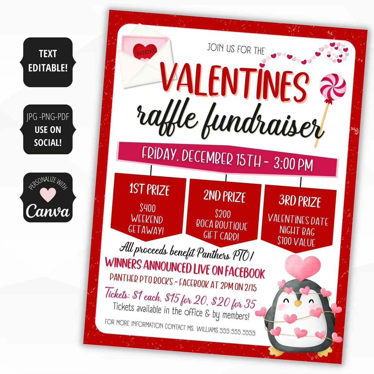 Valentine Raffle Flyer & Ticket Template - Simple Desert Designs