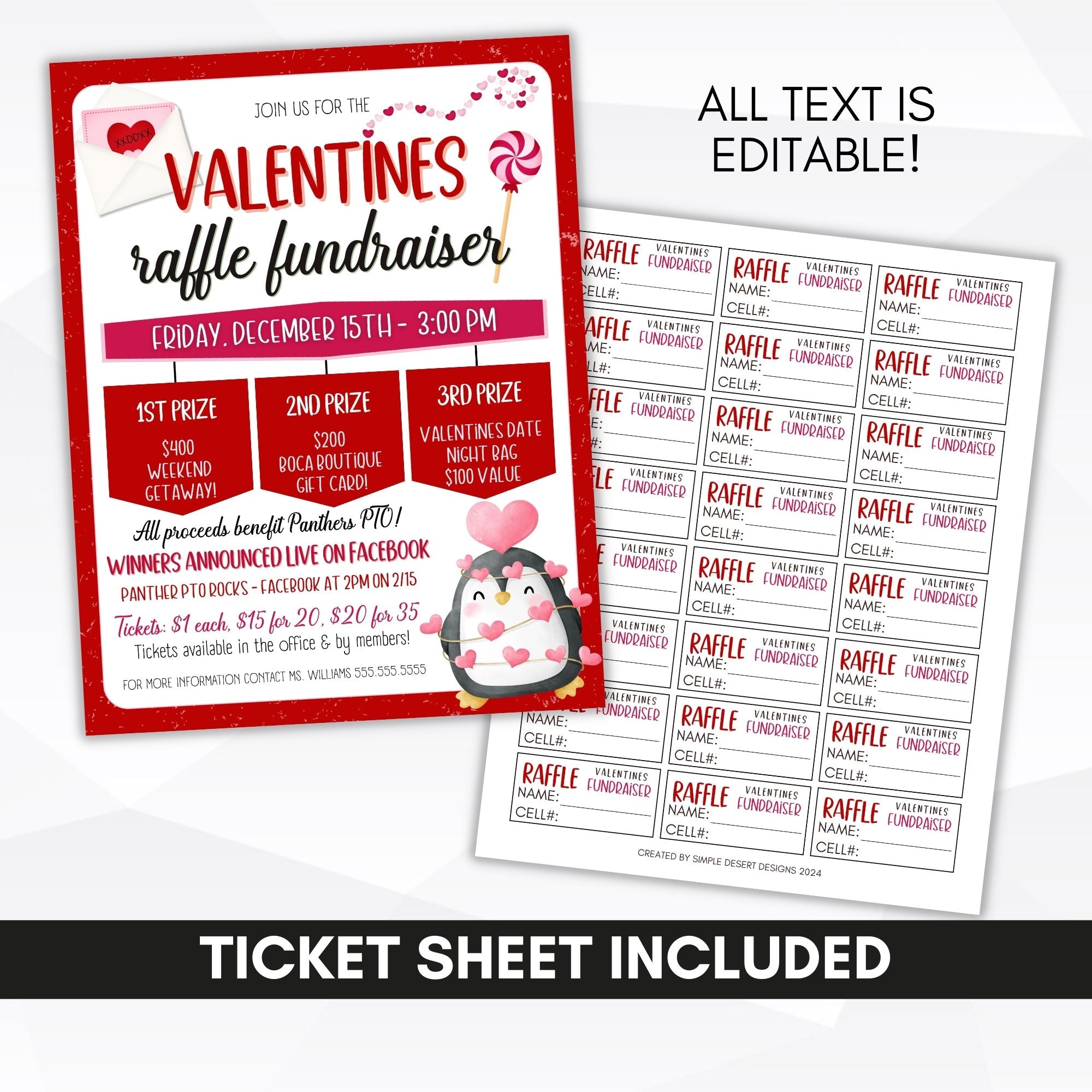 customizable valentines raffle fundraiser flyers and tickets