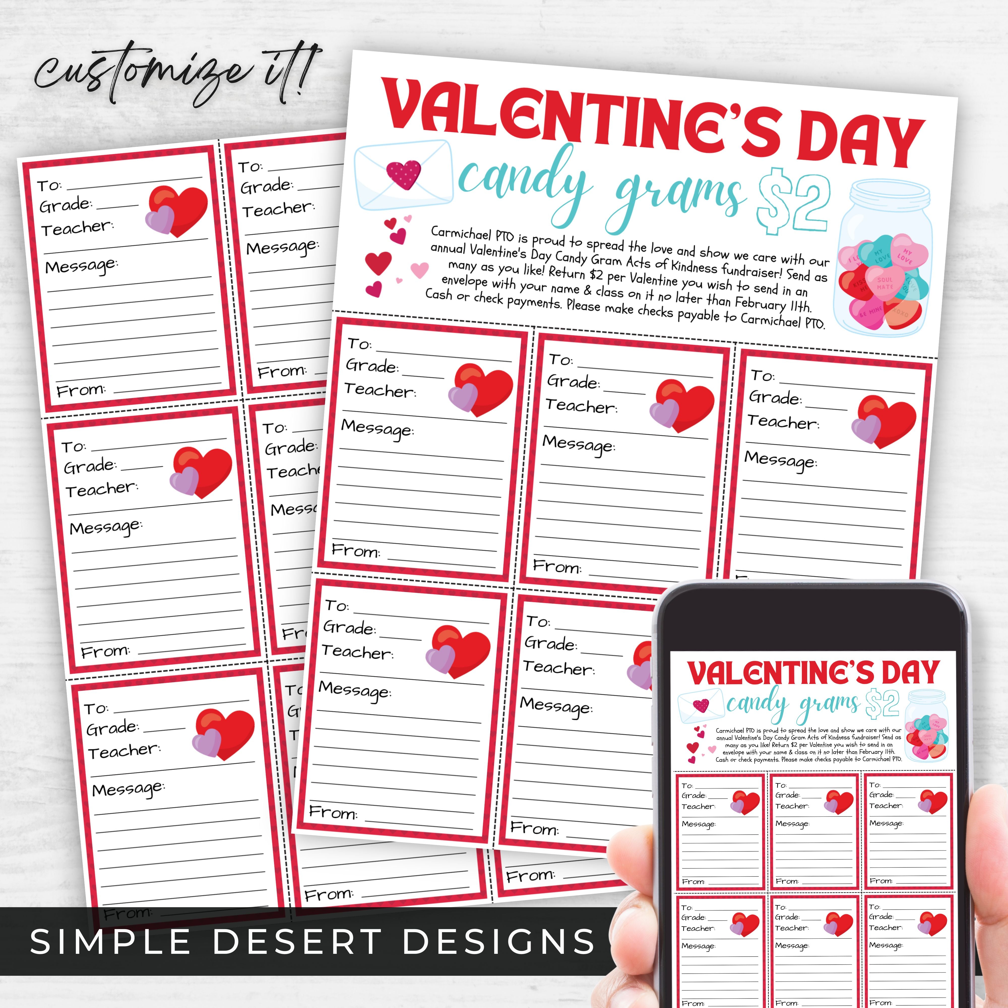 personalized valentines day candy gram fundraiser flyer sheet with candy grams for in person and pre sales