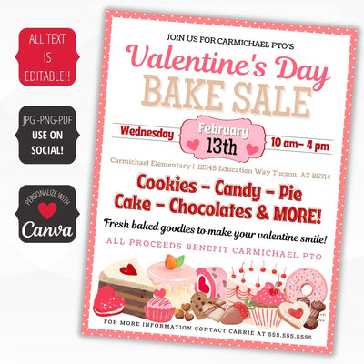valentine's day bake sale flyer