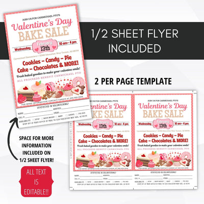 valentines day bake sale flyer editable template