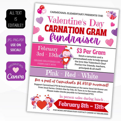 valentine's day carnation gram fundraiser