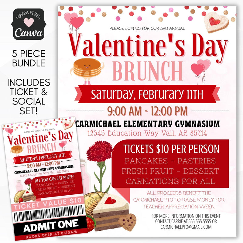 valentines brunch invitation flyer design