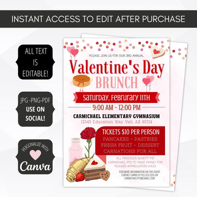Valentine's Day brunch invitation editable