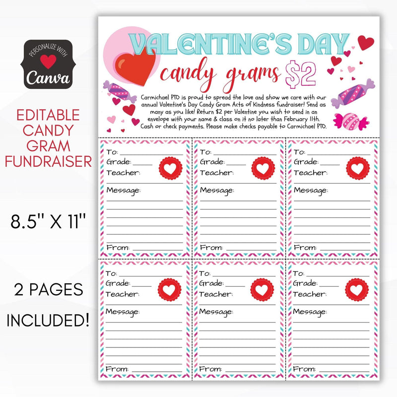 valentines day candy gram fundraiser editable