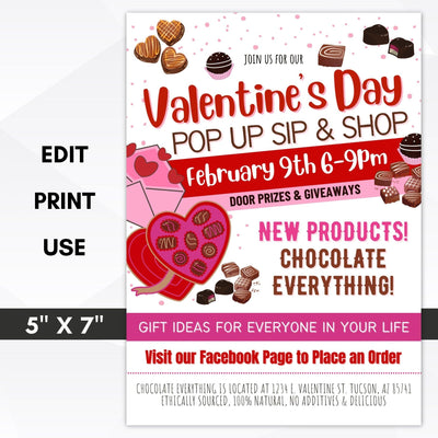 valentines chocolate sip and shop invitation