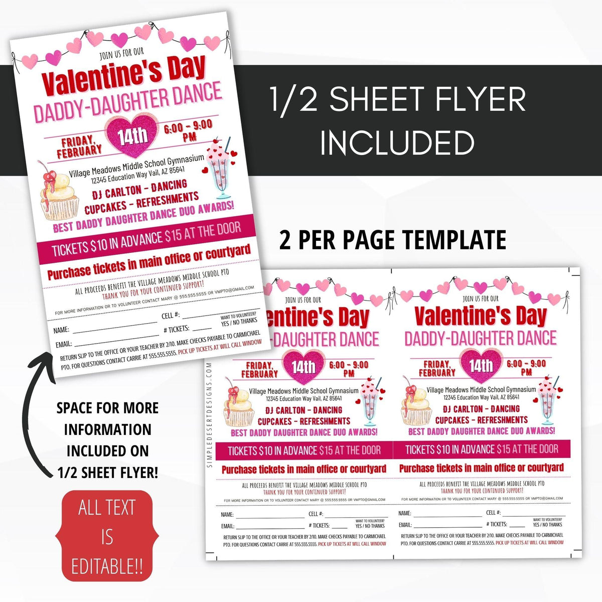 Valentine’s Dance Flyer & Ticket Bundle - Simple Desert Designs