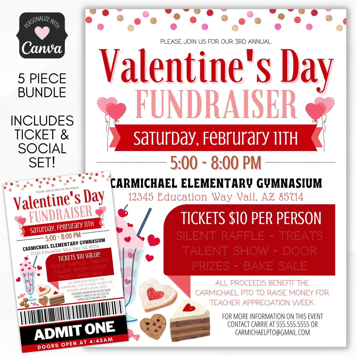Valentine's Day Fundraiser Flyer & Ticket Bundle - Simple Desert Designs