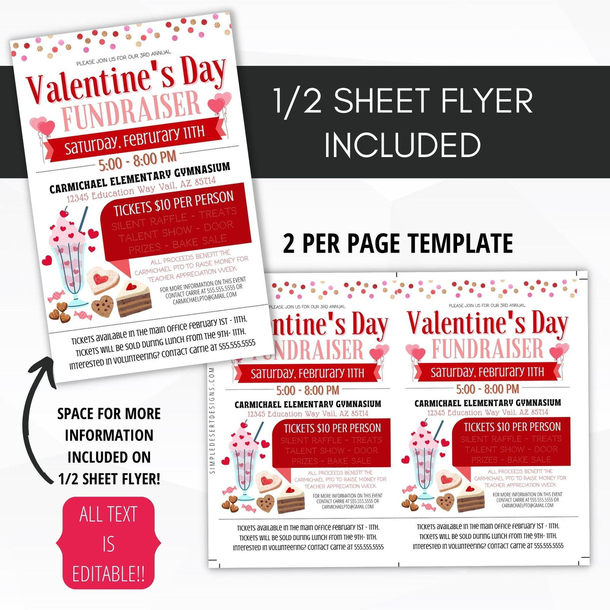 Valentine's Day Fundraiser Flyer & Ticket Bundle - Simple Desert Designs