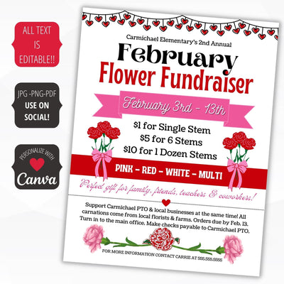 valentine's day flower fundraiser flyer
