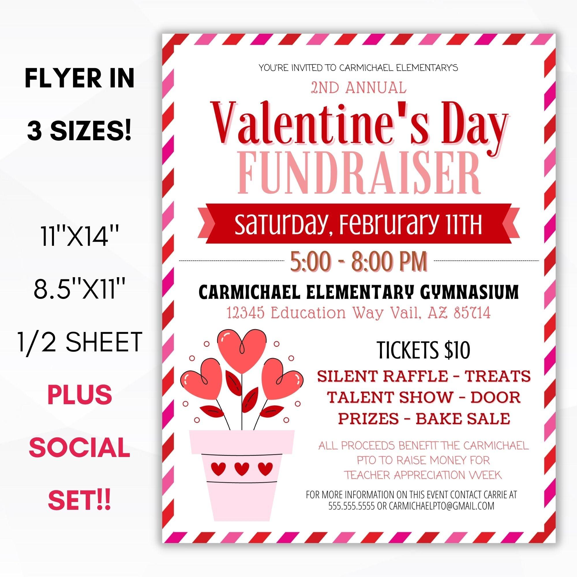 valentines day fundraiser flyer set