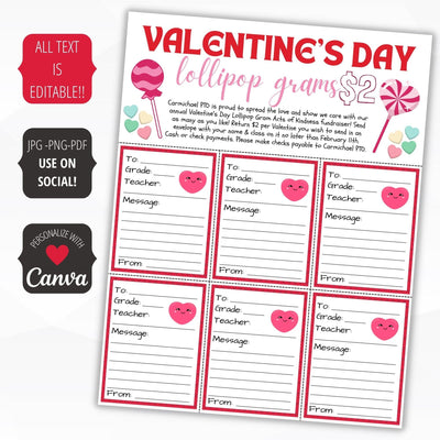 easy february fundraiser candy grams lollipop