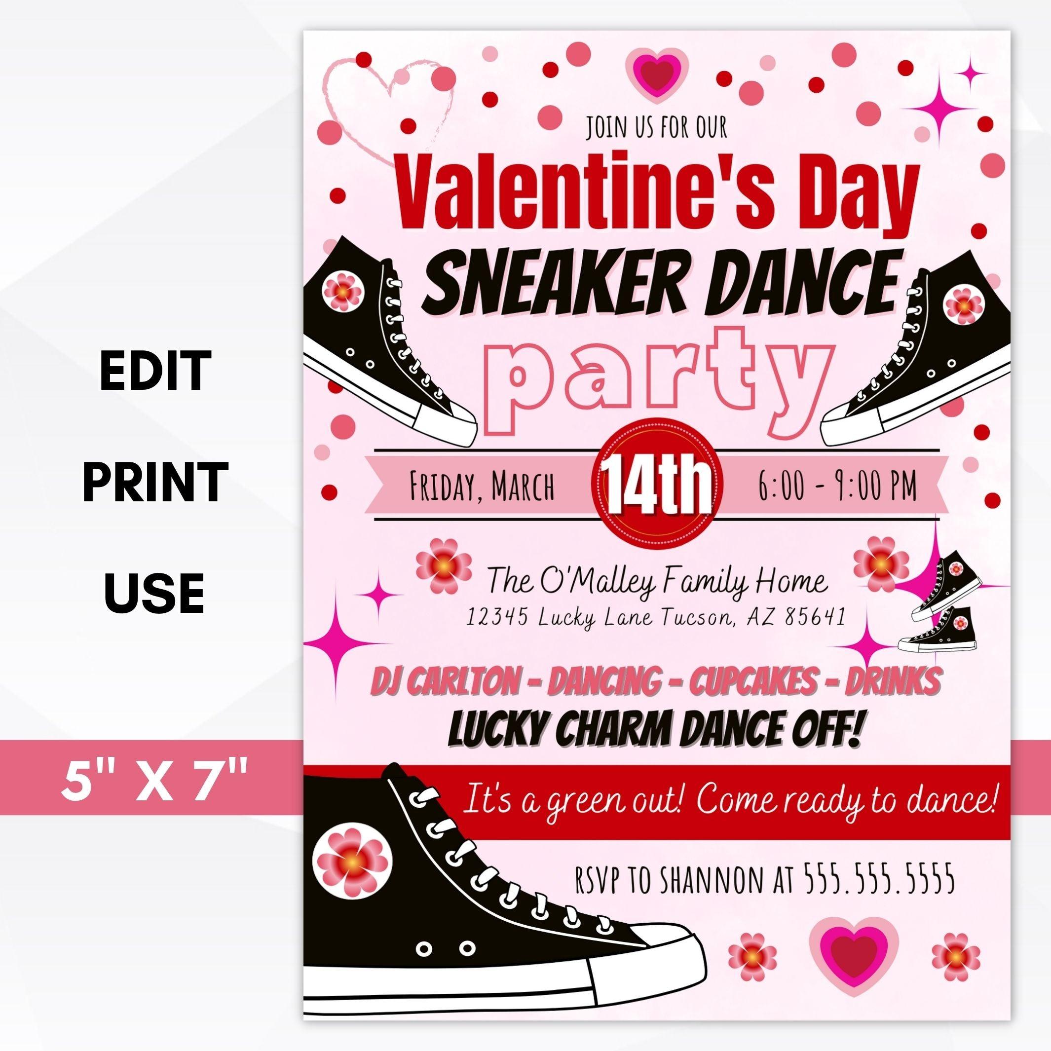 valentines sneaker dance party invite