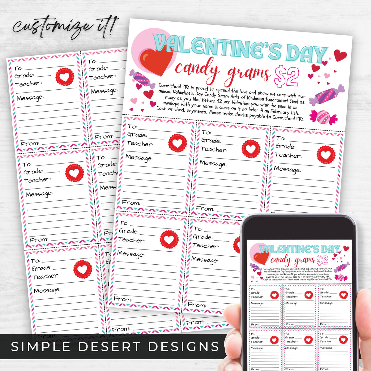 Valentine Candy Gram Flyer - Simple Desert Designs