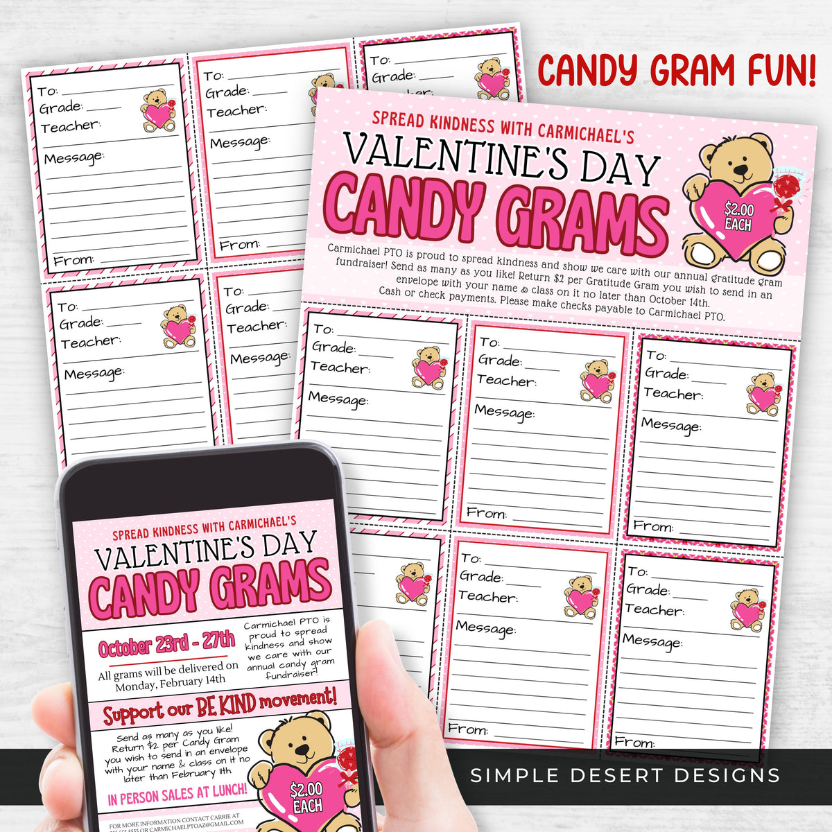 Valentine Candy Gram Flyer Set - Simple Desert Designs