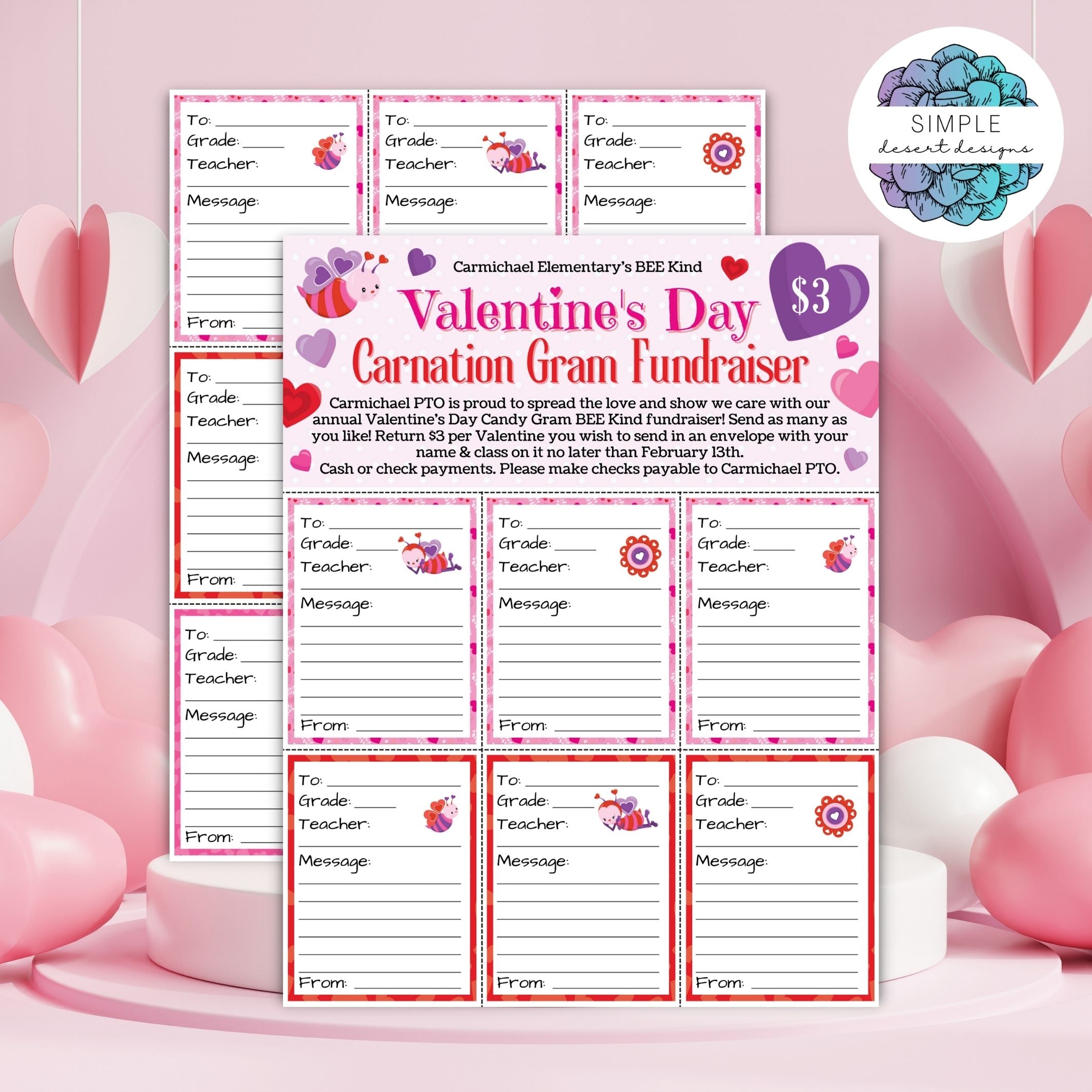 customizable valentines candy gram fundraiser flyer sheets for schools