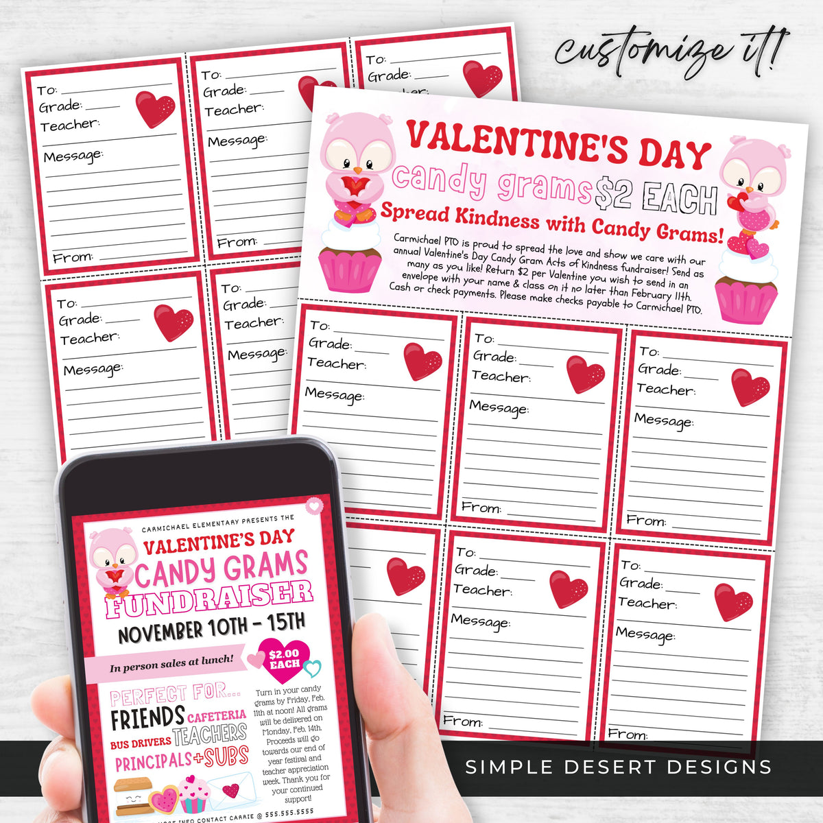 Valentine Candy Gram Fundraiser Flyer - Simple Desert Designs