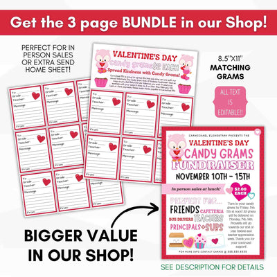 Valentine's Day Candy Grams fundraising bundle with editable text on a white background.