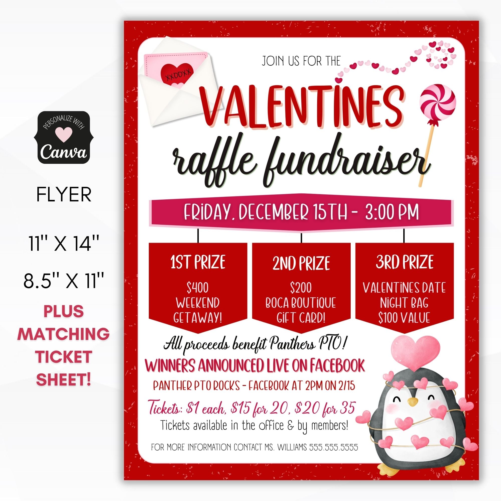custom valenitnes raffle flyers for gift basket or gift card raffle on valentine's day
