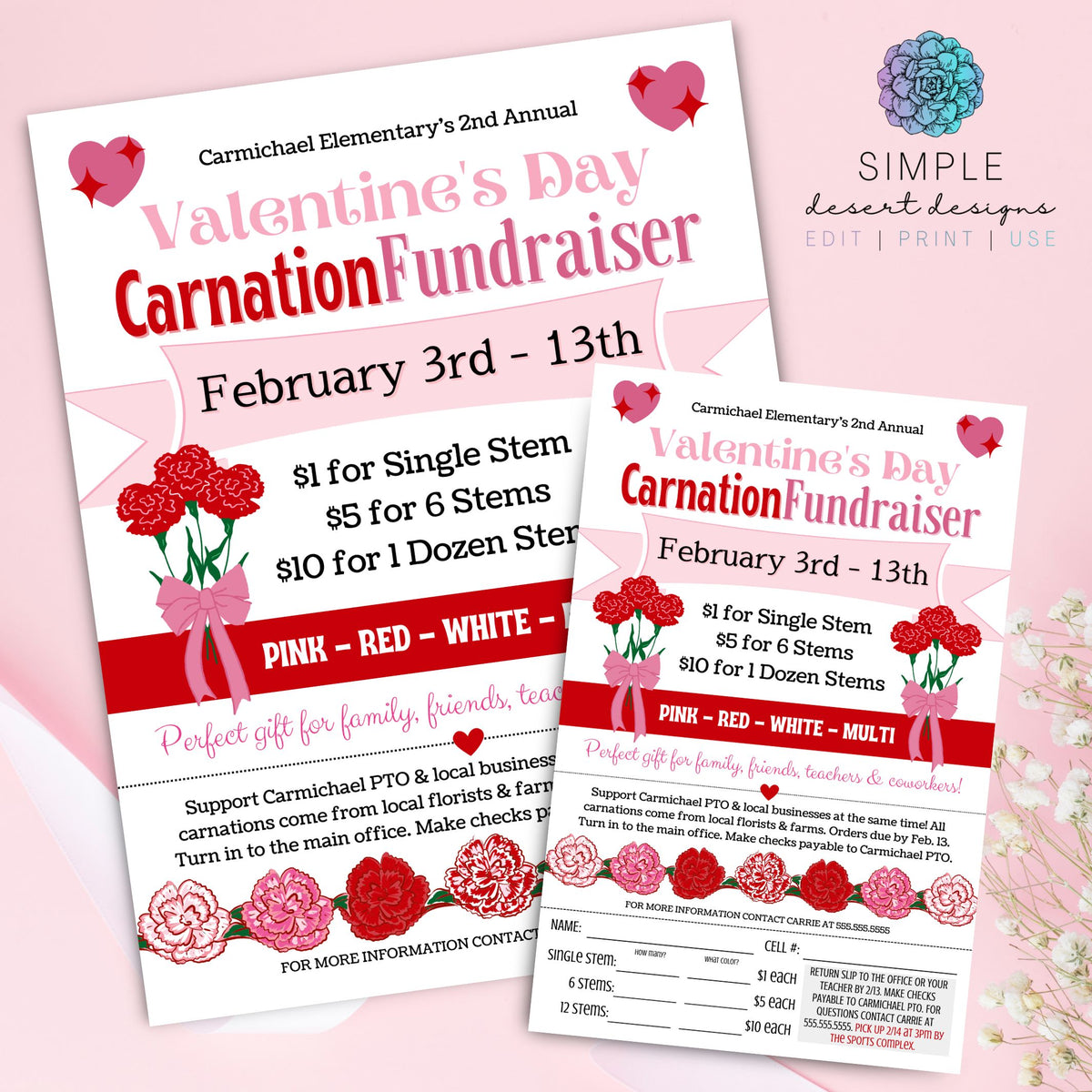 Carnation Fundraiser Flyer Set - Simple Desert Designs