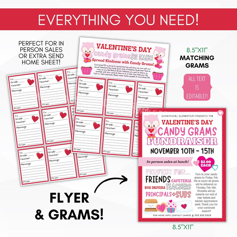 valentines candy gram fundraiser bundle for schools and work