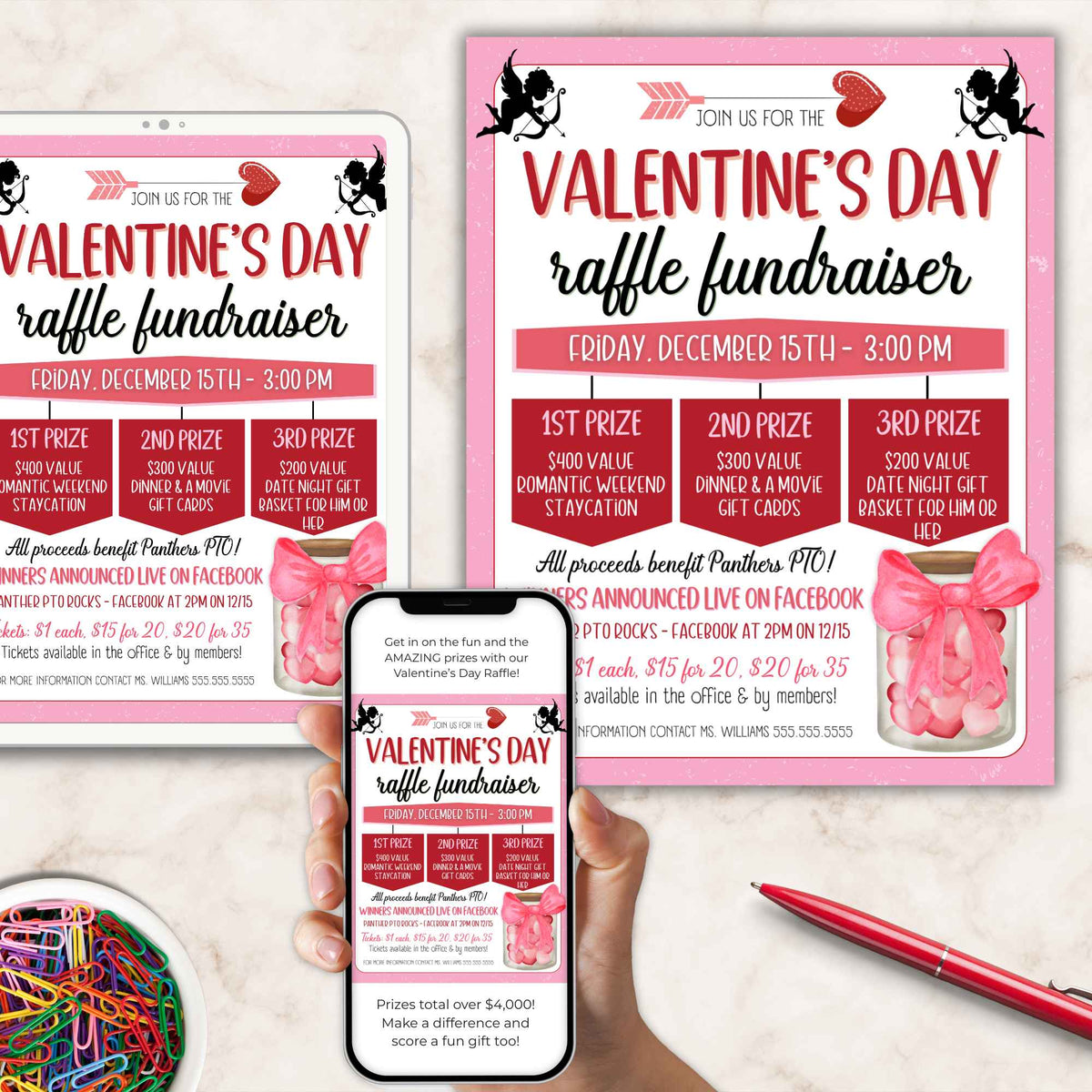 Valentine Raffle Flyer & Ticket Bundle - Simple Desert Designs