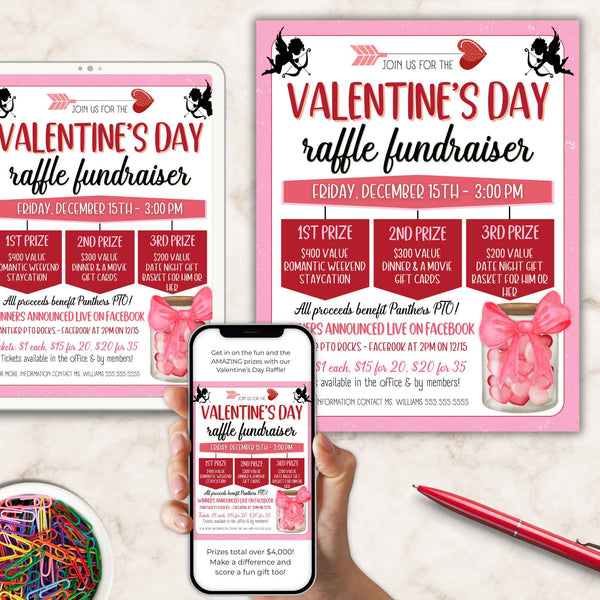 Valentine Raffle Flyer & Ticket Bundle - Simple Desert Designs